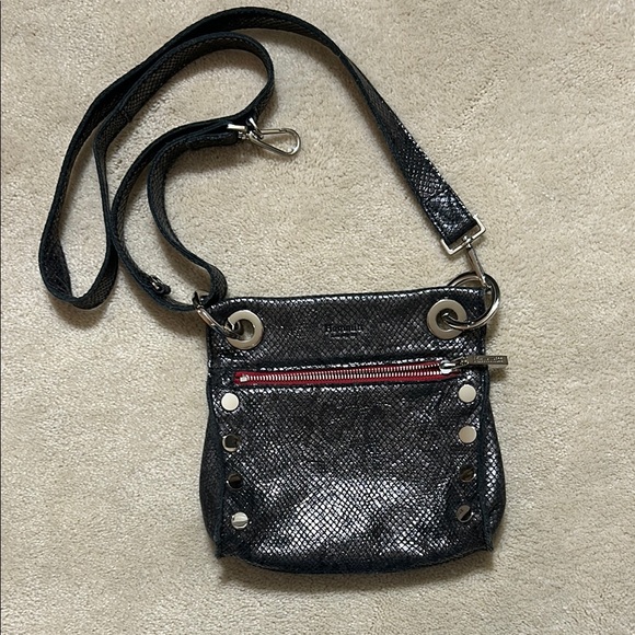 Metallic blue python Hammitt crossbody bag